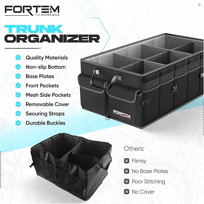 FORTEM Trunk Organizer For SUV Car Trunk Organizer, Foldable Storage, Car Accessories for Women Men, Collapsible Bag, Perfect Christmas Gifts, 600D Oxford, Non Slip Bottom, Straps, Soft Cover (85L)
