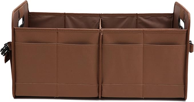 Car Trunk Organizer, Brown, Foldable, Non-slip, Adjustable, Multiple Compartments, 600D Oxford Cloth Material