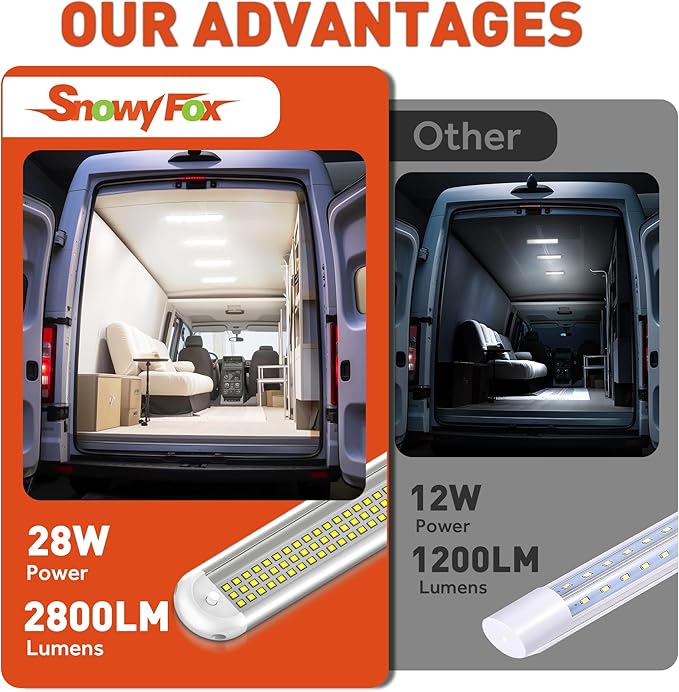 12V LED Interior Light Bar, 120LEDs 28W Led Strip Lights with ON/Off Switch, for Enclosed Cargo Trailer Car RV Van Truck Lorry Camper Boat Caravan Motorhome (4 Pack)