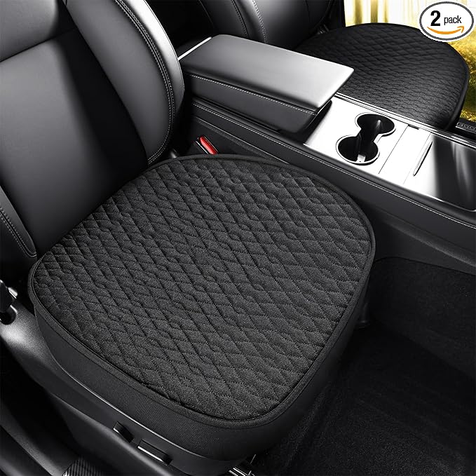 SanQing 2PCS Car Seat Cover Luxury Linen Front Seat Covers for Model Y 2023-2024 Car Seat Bottom,Heavy Duty Seat Cushion Protector Without Backrest (Black Front, Model Y)