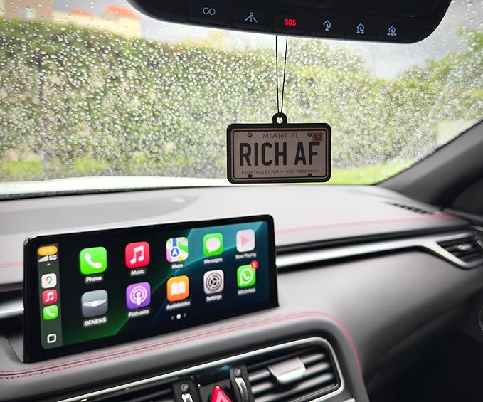 Inspirational Luxury Car Air Freshener & Keychain Bundle – 6-Piece “Essentials by Mery” Collection for Motivation & Positive Energy (Rich AF – New Car)