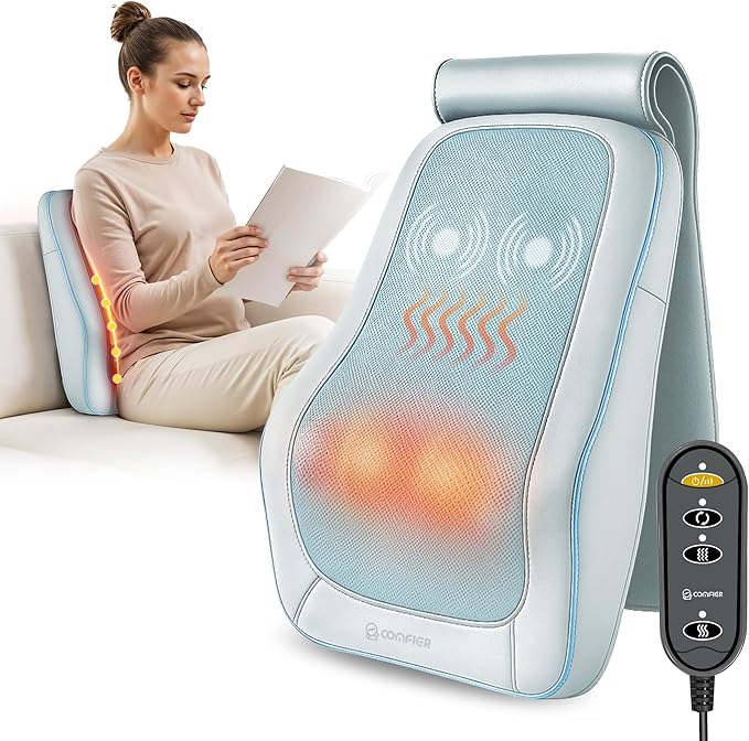COMFIER Shiatsu Back Massager with Heat, Deep Kneading Neck & Back Massager, Adjustable Intensity Heated Massage Pillow for Shoulder, Lower Back, Lumbar, Gift for Men & Women