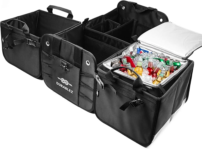 Insulated Car Trunk Cooler – Thermal Bag for Groceries & Travel, Leak-Resistant, Fits Trunk Organizer Compartments, Heavy Duty 1680D – Black