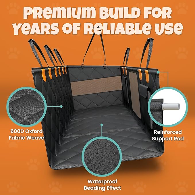 Backseat Cover for Dogs in Car with 2x Storage Boxes - Waterproof Dog Car Seat Cover, Backseat Extender Clip Strap, Carry Bag - Hammock Bed Seat Extender for Dogs, Pet Protector for SUV Truck