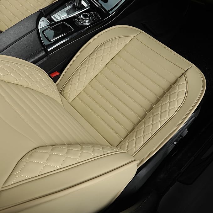 Leather Seat Covers for Cars,Car Seat Covers Full Set,Automotive Seat Covers for Trucks,SUV,Leatherette,Universal Fit,Airbag Compatible Vehicles Seats Cushions(Full Set,Beige)