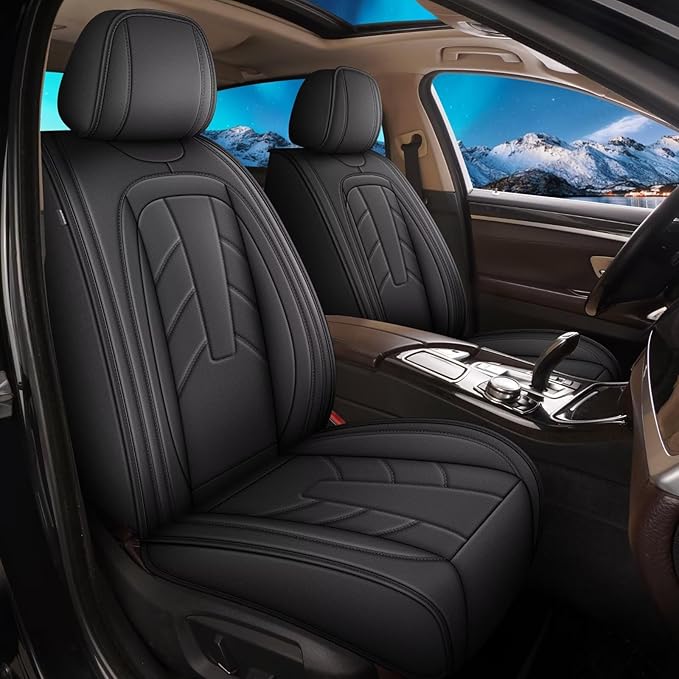 2PCS Front Leather Car Seat Covers Fit for Ford Ranger 2019-2025 Waterproof and Anti Staining Auto Protector Car Seat Covers (Black)