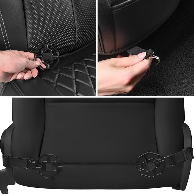 CAR PASS 2 Pack Leather Front Car Seat Covers, Bottom Seat Covers Full Wrapped with Storage Pocket, Anti-Slip Leather Seat Protectors,Waterproof Seat Cushion Pad Universal Fit Sedan SUV Truck, Black