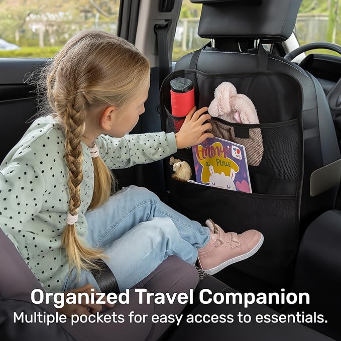 Enovoe Back Seat Cover for Kids Extra Large - 2 Pack with Multi Pocket Storage Organizer - Back Seats Protector for Upholstery from Dirt, Mud, Scratches - Waterproof Car Seat Protector for Kids
