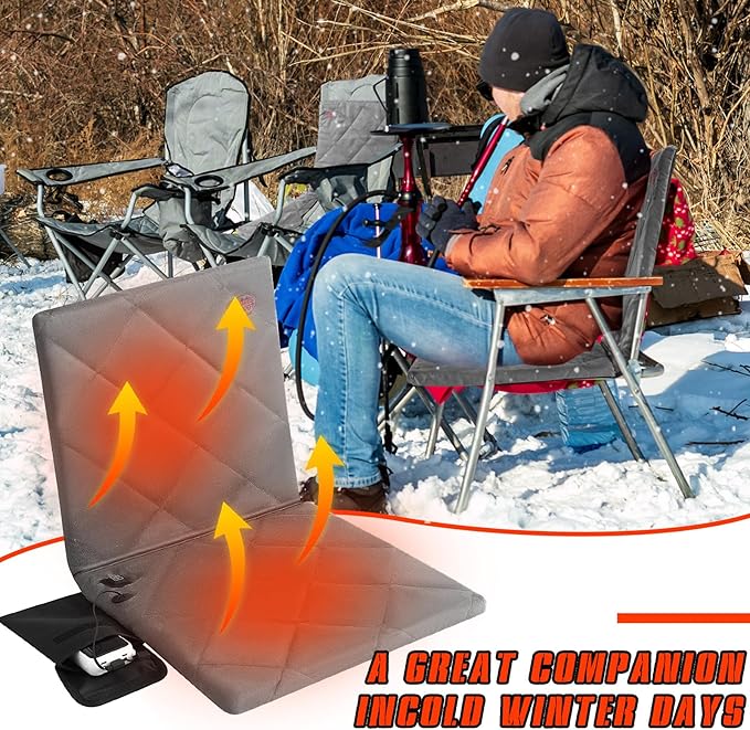Juexica Portable Heated Seat Cushion Warm Stadium Seats Camping Outdoor with Back Support and 3 Level Winter Heated Seat Cover for Outdoors, No Power Bank(15.7 Inch,Grey)