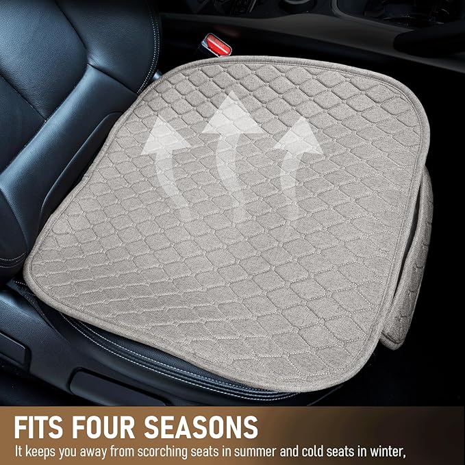 Linen Car Seat Covers for Cars - Non-Slip and Soft, 2 PCS Bottom Seat Cover Protectors with Storage Pocket, Linen Front Seat Covers Used for SUVs, Cars, Sedans (Beige)