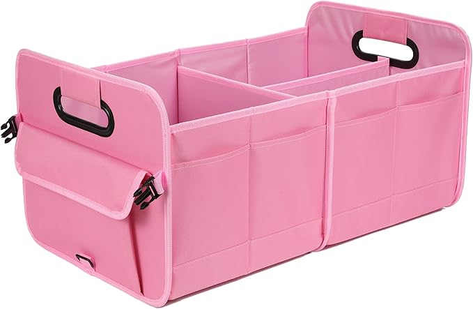 Car Trunk Organizer - Collapsible Multi Compartment Storage with Adjustable Straps for SUV