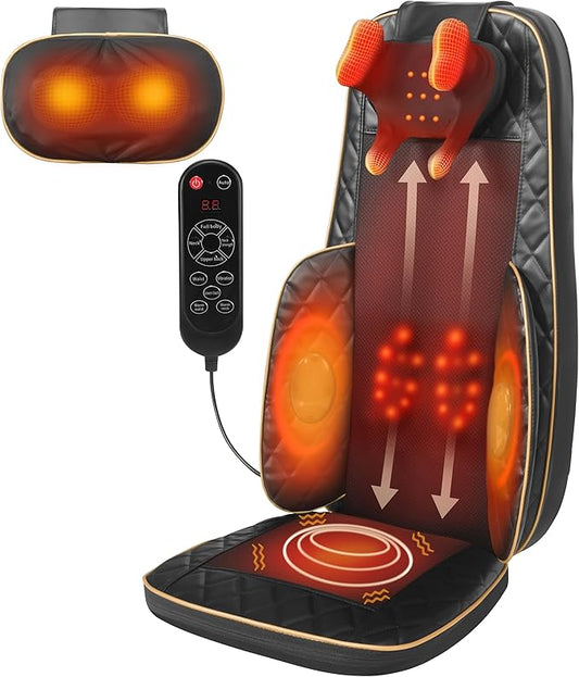 Neck and Back Massager with Heat - Shiatsu Full Back Walking Massager with Deep Kneading & Seat Cushion Vibration for Chair and Home, Pain Relief, Dual-Neck Detachable and Height Adjustment