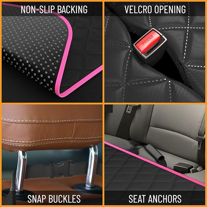 Active Pets Pink XL Dog Car Hammock Back Seat Cover, Waterproof Backseat Cover Protector for Truck Bench Rear of Sedans or SUVs, Essential Pet Supplies Vacuum or Wipe Clean, Machine Washable