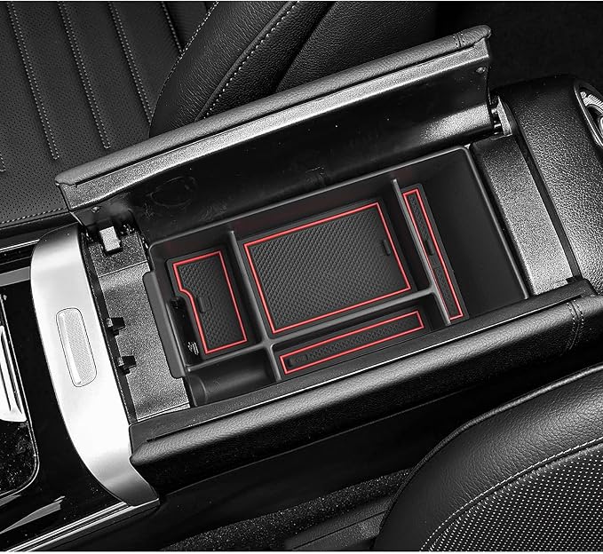 LUWU Center Console Organizer Compatible with 2022-2026 Benz C-Class C300/C300 4Matic/AMG C43/AMG C63 SE Performance W206 Accessories Armrest Console Storage Box Insert Tray ABS Material Red