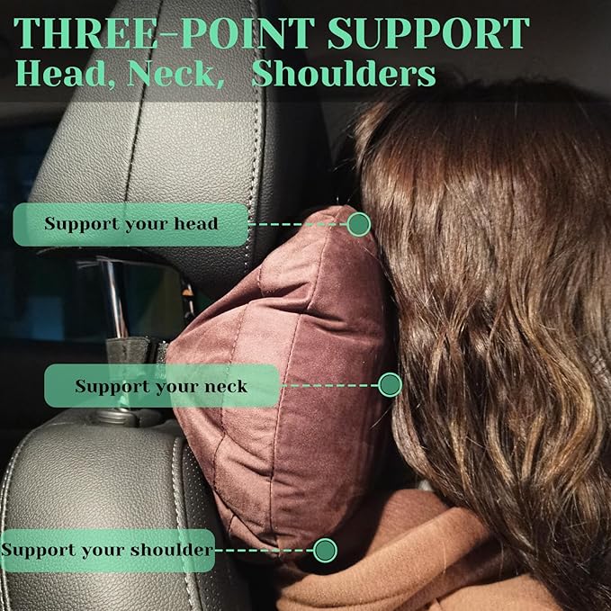 1 Pack Universal Car Headrest & Neck Support Pillow Soft Auto Seat Headrest Neck Rest Cushion for Driving with Adjustable Strap, Memory Cotton and Removable Cover, Ergonomic Design Brown