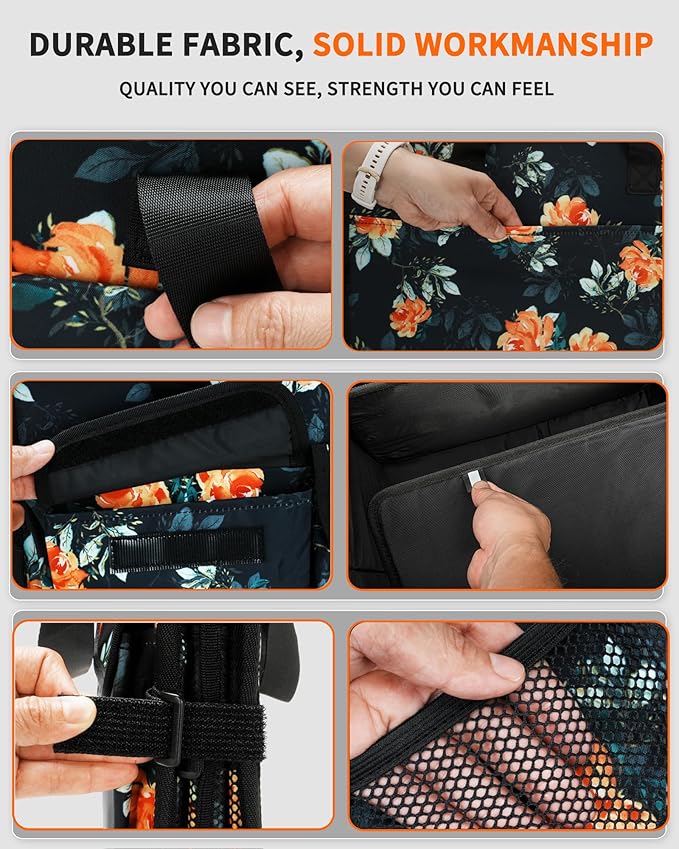 Sturdy Car Trunk Organizer – Large Capacity Trunk Organizer for SUVs & Sedans, Hard-Shell One-Piece Design with Cute Print, Collapsible and Durable Car Organizers (Flower 70L)