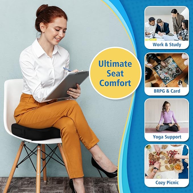 CloudBliss Gel Seat Cushion - Cooling Gel Enhanced, Memory Foam, Ergonomic Seat Cushion for Long Sitting for Office, Game, Car, Airplane (X-Large, Black)