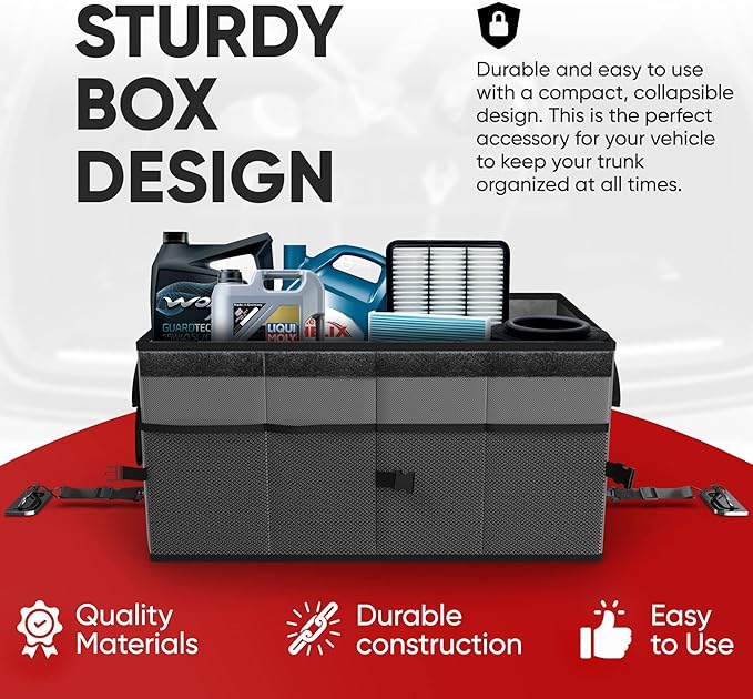 FORTEM Trunk Organizer For SUV Car Trunk Organizer, Foldable Storage, Car Accessories for Women Men, Collapsible Bag, Perfect Christmas Gifts, 600D Oxford, Non Slip Bottom, Straps, Soft Cover (65L)