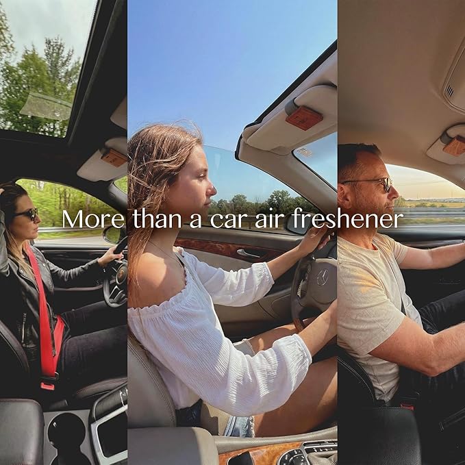 Car Air Freshener with Premium Leather Visor Clip, North American Alder Wood Scent Diffuser, Refillable Solid Wood Odor Eliminator for Vehicle Cabin, Truck & SUV, No Liquid, No Mess (Night Leather)