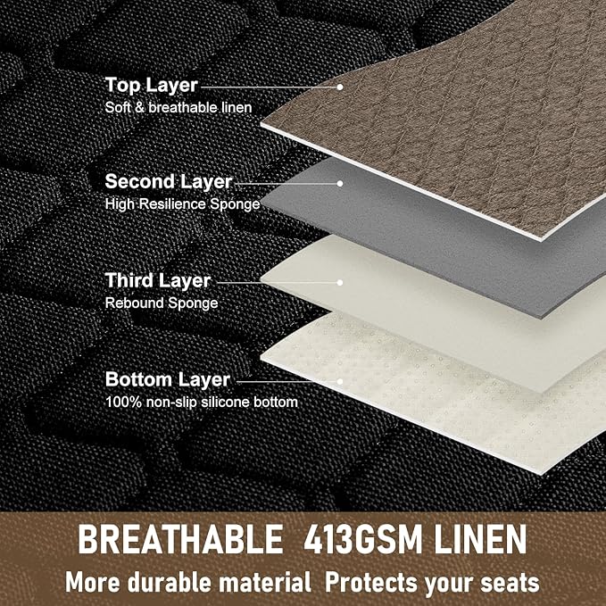 3 PCS Linen Car Seat Covers with Storage Pocket, Back Seat Covers Protectors with Non-Slip, Breathable Bench Seat Covers Universal Fit for SUVs, Cars, Trucks (Brown)