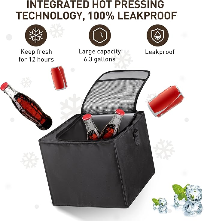 HIRALIY 4 in 1 Car Trunk Storage Organizer with Leakproof Cooler Bag, Multi-Compartment Foldable Trunk Storage Box for Car Truck SUV Black