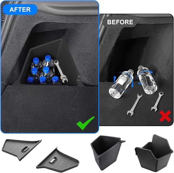 2PCS Trunk Storage Bins Fit for Tesla 2025 2026 New Model Y Juniper Rear Trunk Organizer with Lids, Side Storage Box TPE Waterproof Trunk Organizer for Tesla Model Y Refresh Interior Accessories