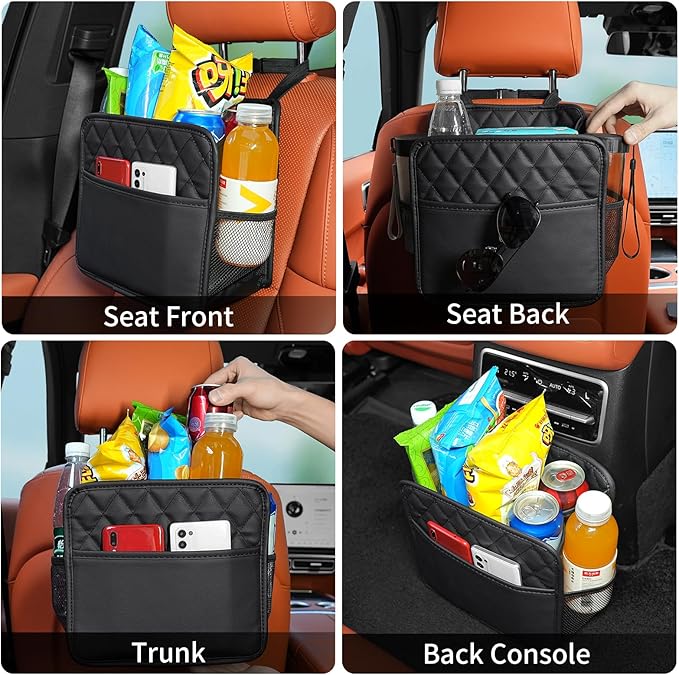 Car Seat Back Organizer, Waterproof Car Backseat Organizer with Cup Holders Large Capacity Hanging Car Storage Bag for Phones Documents Cups Bottle Travel Compatible with Most Vehicles