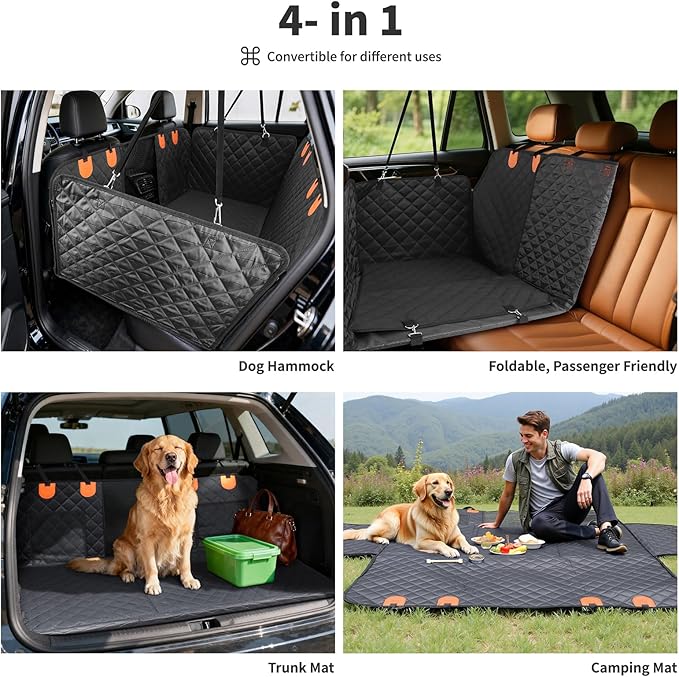 HOTEAGLE Back Seat Cover for Dogs, Waterproof Hard Bottom Spacious and Comfortable, Ideal for Car Trips and Outdoor Adventures, Cherished by Pet Owners（Black）