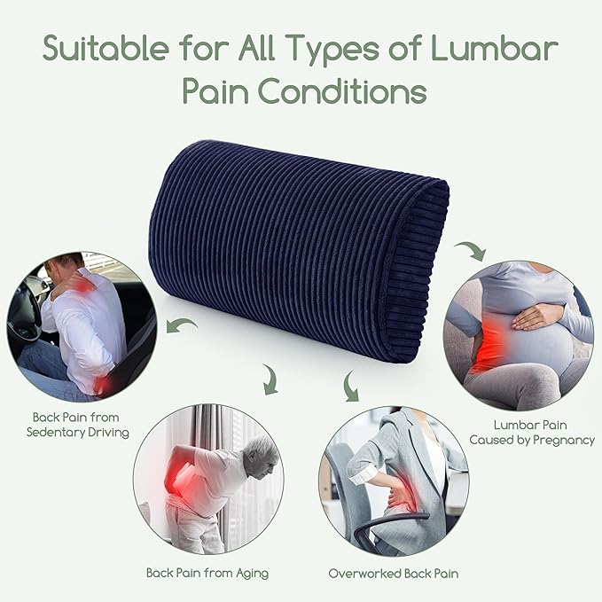 HIGOGOGO Lumbar Support Pillow for Recliner Chair/Accent Chair/Couch, Memory Foam Back Support Cushion for Elderly, Recliner Cushions for Back Rest, Pain Relief, Reading, Washable Cover, Navy