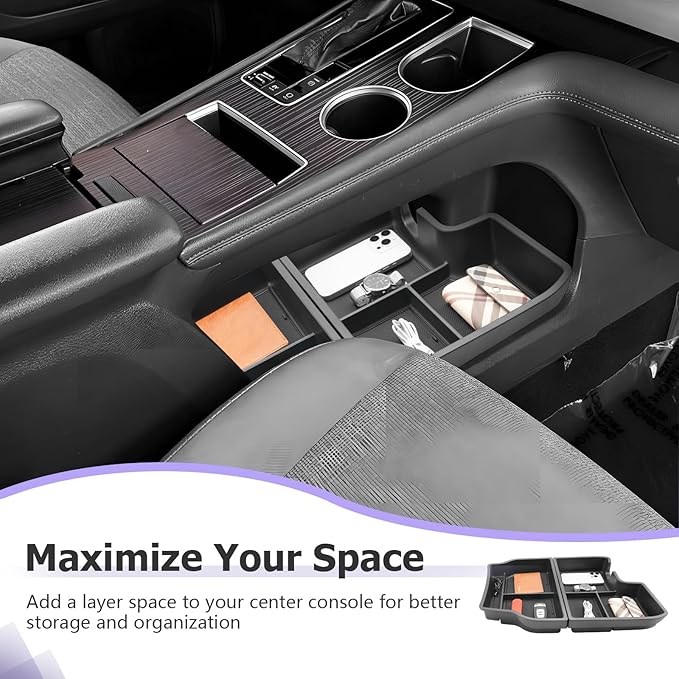 LUWU Lower Center Console Tray Storage Box for 2021 2022 2023 2024 2025 2025 Toyota Sienna Accessories Console Bottom Organizer ABS Material Interior Black 2-Pack (Not Fit w/Refrigerator)