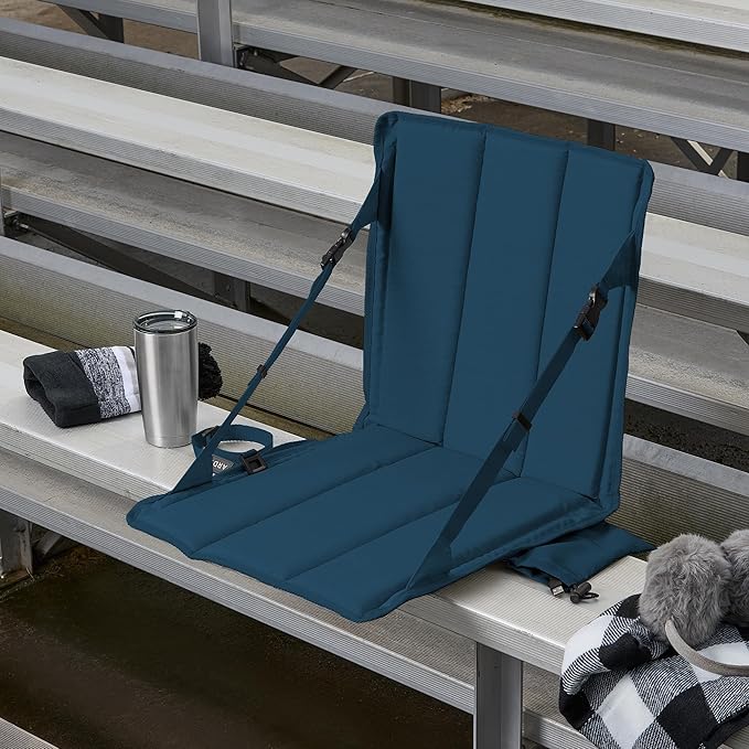 Arden Heated Stadium Seat, Foldable, Lightweight with Carrying Strap, Foam Cushion for Comfort, Adjustable, Back Support, Multi-Functional Use As Stadium Seat or Seat Pad, Navy/Navy