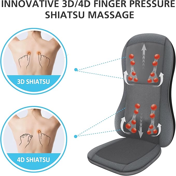 COMFIER Shiatsu Full Back Massager,Massage Chair Pad with Heat,2D/3D Massage Seat Cushion,Chair Massager with 10 Shiatsu Nodes, Rolling Kneading Chair Pads for Lower Back,Gift for Men,Women