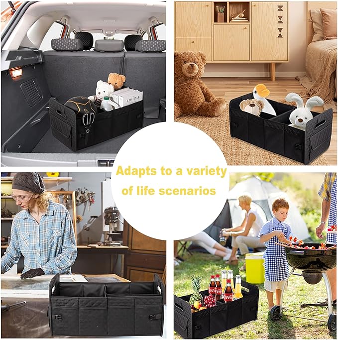 JiatuA Car Trunk Organizer for SUV, Car Storage Organizer Collapsible Multi Compartment Container Box, Adjustable Car Accessories for Women/Men, Large Black