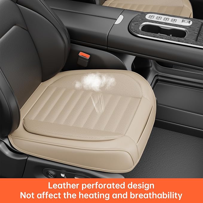 2 Pack Car Bottom Seat Covers, Luxury Leather Front Seat Covers, Breathable and Waterproof Automotive Bottom Seat Covers, Universal Anti-Slip Seat Covers Fit for Most Vehicles (Beige, 2 PCS)