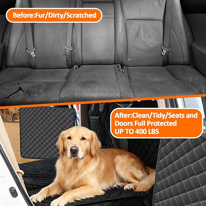 Back Seat Extender for Dogs,Hard Bottom Car Seat Cover for Dogs with Car Door Protectors, Dog Car Seat Cover for Back Seat Waterproof and Scratch-Resistant Seat Covers for Cars SUV&Truck