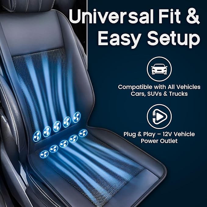 Cooling Car Seat Cover – Ventilated 12V/24V Seat Cushion with 10 Turbo Fans & Wireless Control, 3 Speeds, Universal Fit for Car SUV Truck – Breathable 3D Mesh Leather