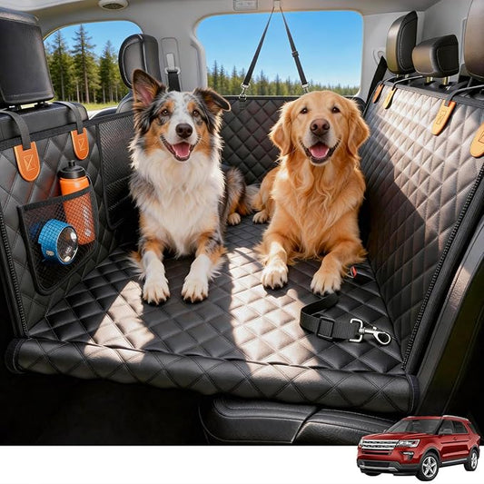 Wigoo Dog Car Seat Cover for Back Seat, 450lb Hardbottom Dog Hammock,Waterproof & Anti-Scratch Backseat Protector for 1-4 Large/Medium Dogs, Seat Extender for SUV Medium Truck, Size-L, Black+Orange