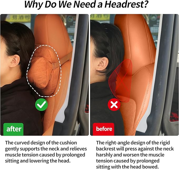2 Pack Car Headrest Pillow, Suede Car Headrest Pillow for Neck Support with Adjustable Strap, Suitable for Cars SUVs Sedan Home Office (Orange)