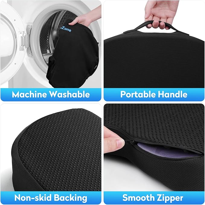 Seat Cushion, Memory Foam Cushion for Office Chair, Car Seat, Airplane, Chair Pad for Postpartum Pregnancy, Sciatica Tailbone Back Pain Relief for Long Sitting Workers, Car Drivers, Black