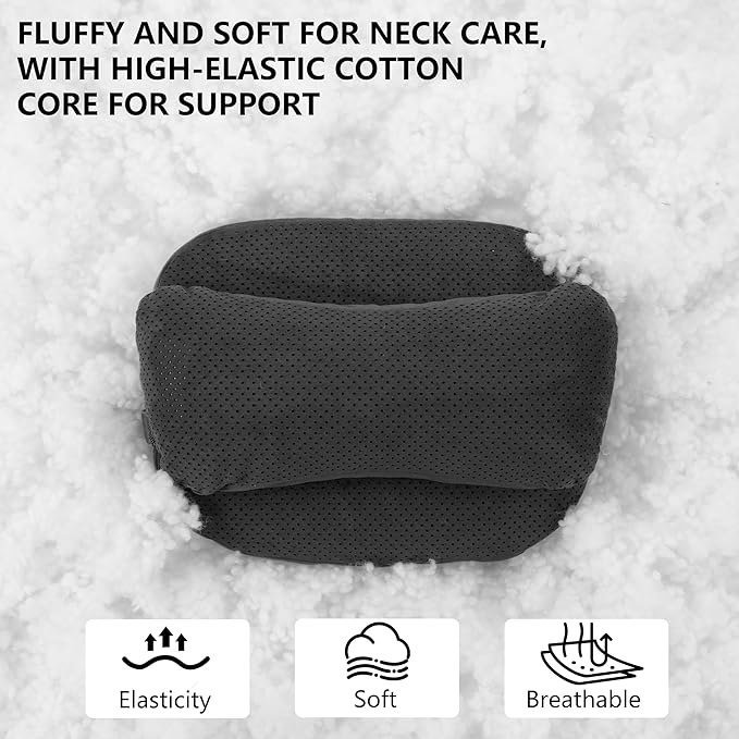 Car Headrest Pillow, Suede Car Headrest Pillow for Neck Support with Adjustable Strap, Universal Fit Head Rest Travel Pillow Car Pillow for Pain Relief (Black)