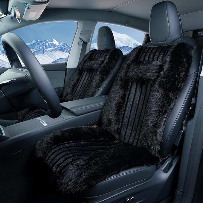 Winter Plush Car Seat Cushion, Full Back Wrap Around Thickened Soft Warm Car Seat Cover, Fuzzy Fluffy Automotive Seat Protector Pad for Cold Weather, Compatible with Most Cars Sedans SUVs Trucks