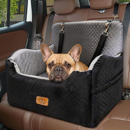 Thick High-Density Sponge Large Dog Car Seat, Comfortable Booster Seats for Large Dogs Under 65lbs,Travel Pet Beds in-Vehicle, Detachable and Washable Car Bed for Pets with 2 Adjustable Seatbelt