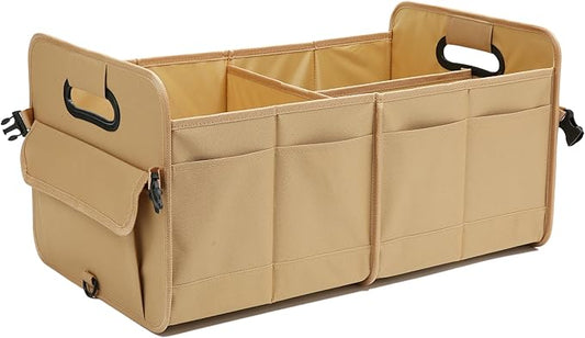 Car Trunk Organizer Car Storage Organizer Collapsible Multi Compartment Car Organizer Adjustable Straps Car Organizer for SUV(Ginger)