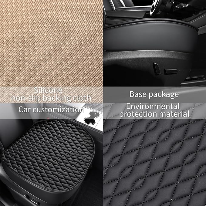 SanQing 2PCS Car Seat Cover Luxury Napa Leather Front Seat Covers for Tesla Model 3 Car Seat Bottom,Heavy Duty Seat Cushion Protector Without Backrest (Leather Black Front, Model 3)