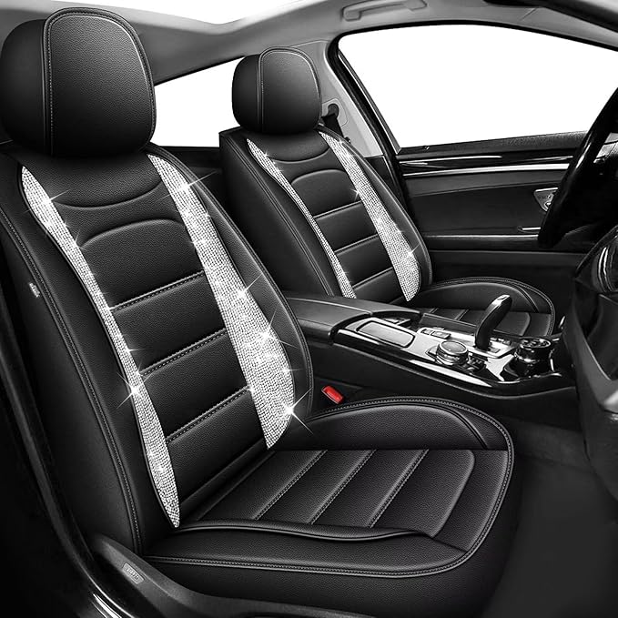 Bling Car Seat Covers Fit for Subaru Legacy 1995-2025 2026: Full Set Waterproof Faux Leather Driver Seat Cover,Comfortable Automotive Seat Cushion All Seasons Seat Protector(5 Seats,Black&Diamond)