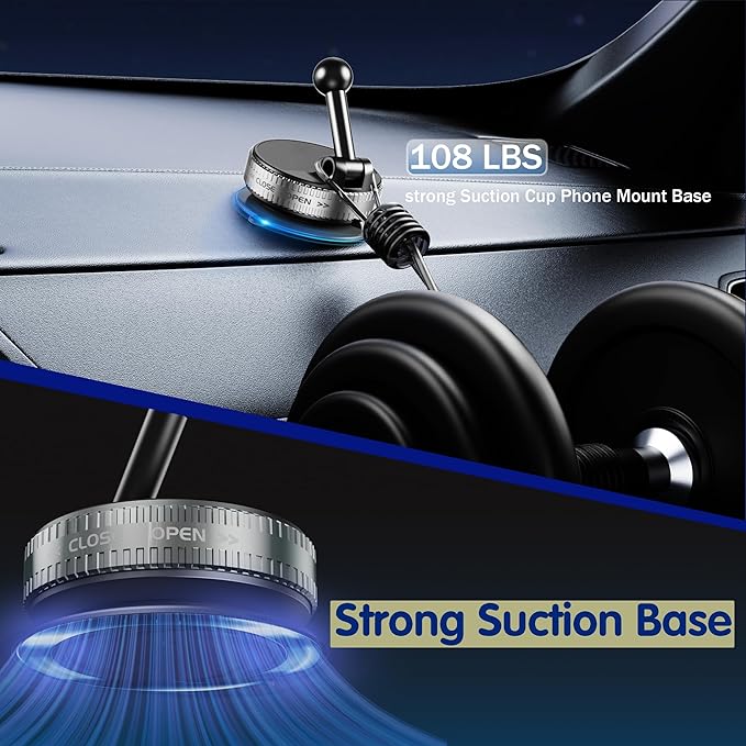 15W Wireless Fast Car Charger, Auto-Clamping Car Phone Holder with Rotating Vacuum Suction, Smart Sensor, 360° Adjustable Dashboard & Windshield Mount for iPhone & Samsung (Dark Purple)