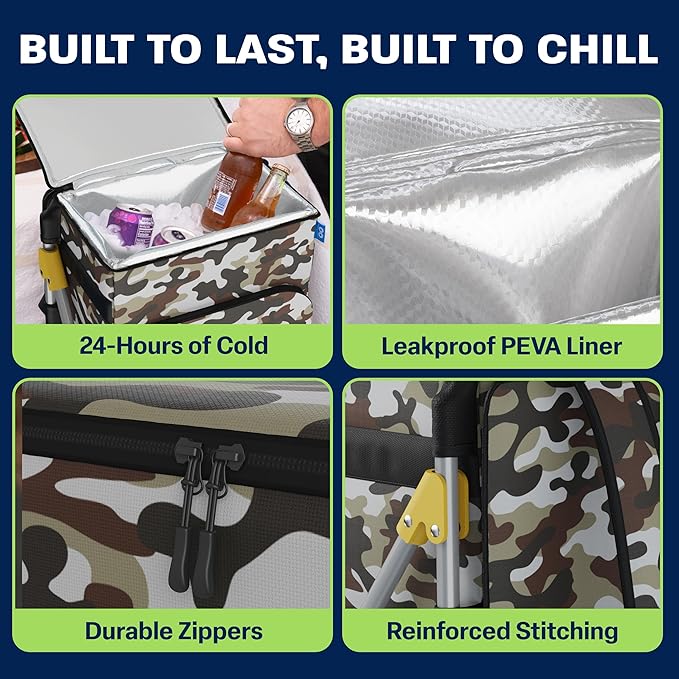 Insulated Backpack Cooler with Foldable Seat - 40 Cans, 24 Hour Cooling, Breathable Straps, Lightweight Leak Proof Liner, Portable Cooler Backpack Bag for Men Women Beach Travel Camping Picnic Hiking