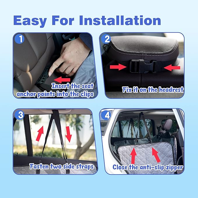 Dog Car Seat Cover for Back Seat, Hard Bottom Car Seat Cover for Dogs Hold 400lbs, Sturdy 600D Heavy Duty Scratch-Proof Waterproof Dog Hammock for Car, SUV, Truck (Grey)