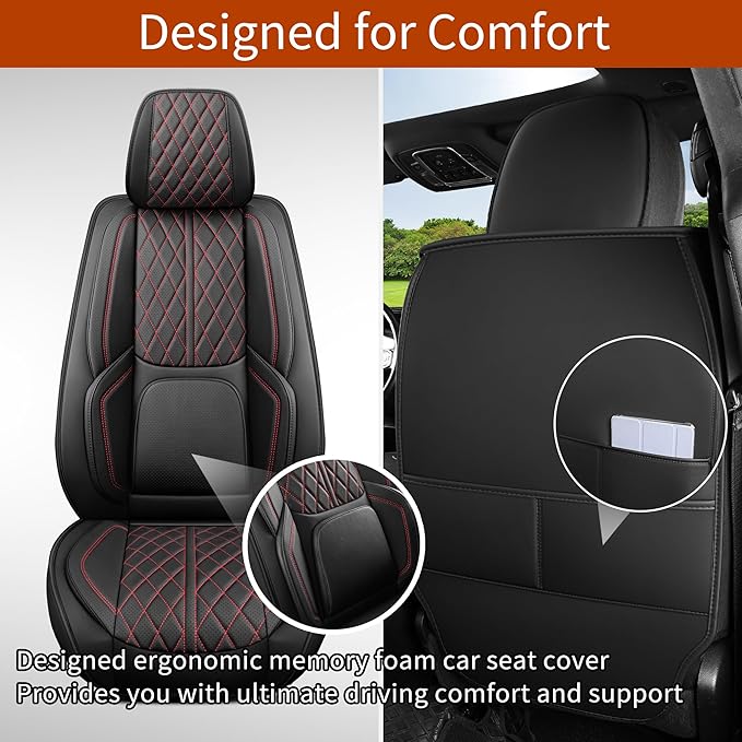 Car Seat Cover Custom Fit for Ford F150 2009-2026 Faux Leather Seat Cover Set Compatible with Regular Cab Super Cab Super Crew Pickup Truck Cushions (Black Redline, Front Seat)