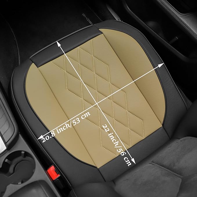 JOJOBAY 2pack Leather Car Seat Cover,Bottom Seat Covers for Cars,Front Seat Protector,Fit for 95% of Vehicles - Padded,Anti-Slip,Premium Leather(2 PCS,Beige)